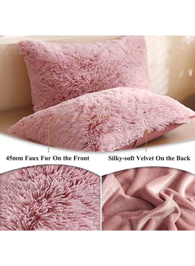 Throw Pillow Cases, Plush Shaggy Ultra Soft Pillow Covers,  Velvet Decorative Pillowcases, Set Of 2 (King, Pink Ombre)  - Image 3