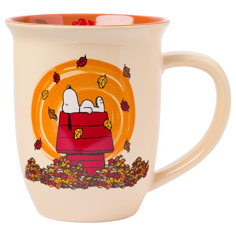 Silver Buffalo Peanuts Leaves are Falling Wide Rim Ceramic Mug 16 Ounces TanMulti
