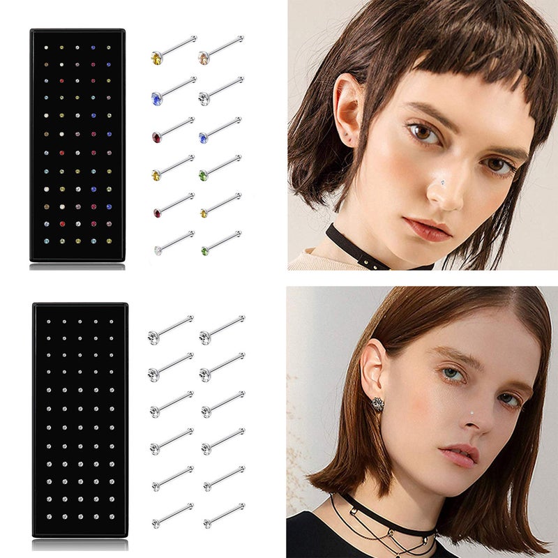 hot sale European and American stainless steel diamond 2mm/2.5mm/3.0mm nose nail titanium steel nose ring body puncture2mm white 12PCs bag 2mm white 12PCs bag
