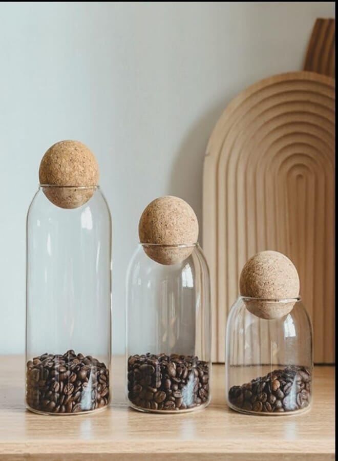 Generic Glass Storage Jars with Cork Lids, Set of 3 (500ml, 800ml, 1000ml), Crystal Clear .sew