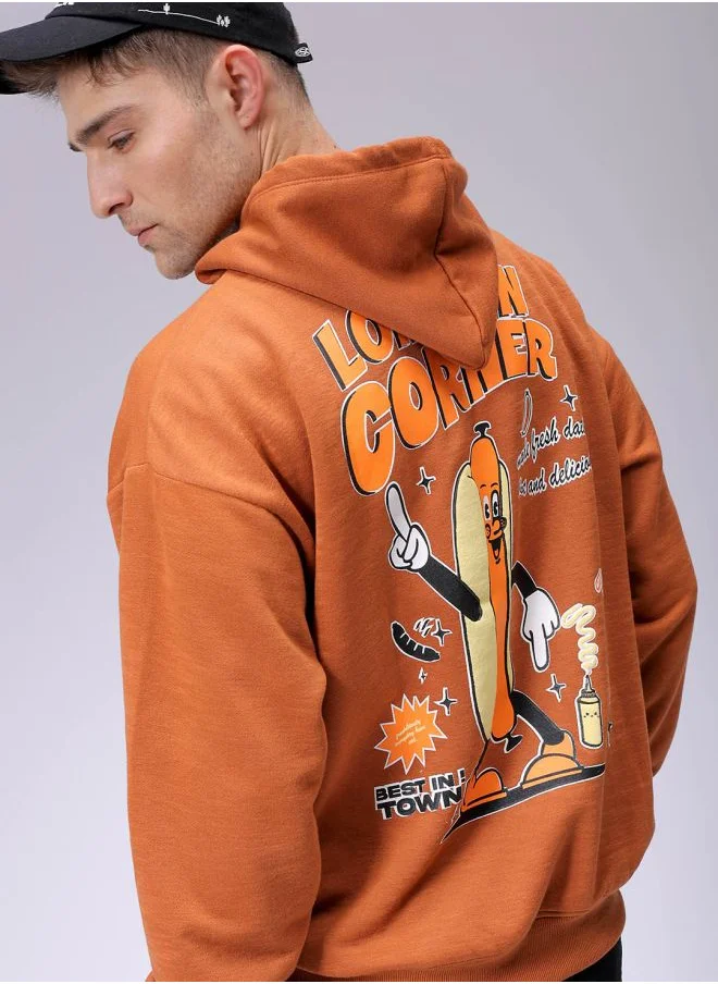 شركة المرآب الهندية Men Relaxed Fit Placement Print Overhead Hooded Sweatshirt