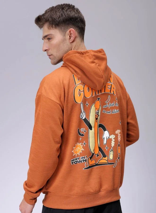 The Indian Garage Co Men Relaxed Fit Placement Print Overhead Hooded Sweatshirt