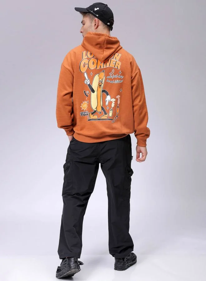 The Indian Garage Co Men Relaxed Fit Placement Print Overhead Hooded Sweatshirt