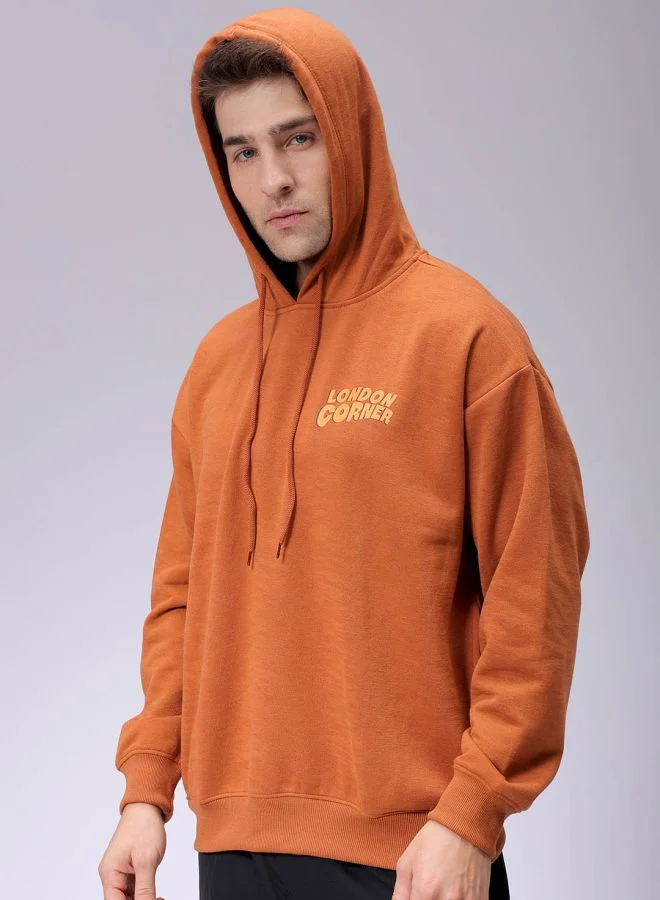 The Indian Garage Co Men Relaxed Fit Placement Print Overhead Hooded Sweatshirt