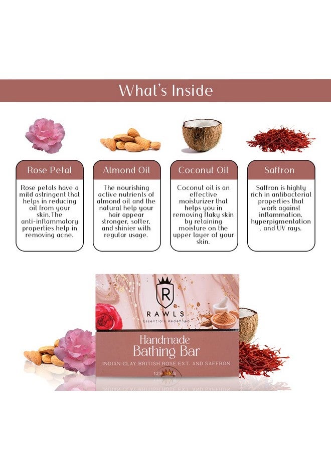 Rawls Rose Bathing Soap for Glowing Skin, British Rose Ext. & Saffron Bathing Bar for all skin type | No Paraben | Natural Handmade Bath Soap - (Pack of 2 x125 g) - Image 4