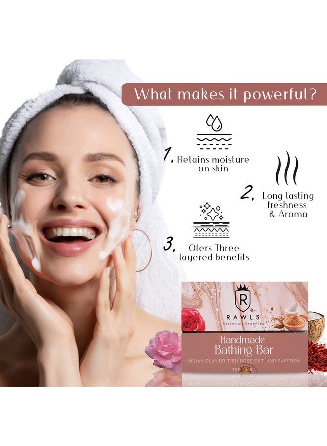Rawls Rose Bathing Soap for Glowing Skin, British Rose Ext. & Saffron Bathing Bar for all skin type | No Paraben | Natural Handmade Bath Soap - (Pack of 2 x125 g) - Image 3