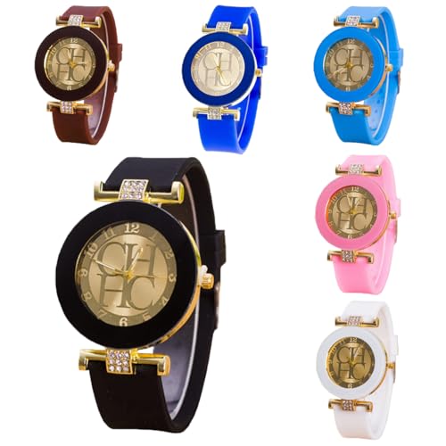 CdyBox 6 Assorted Ladies Women's Wrist Watch Rhinestone Crystal Watch Silica Gel Wristwatch - Image 1