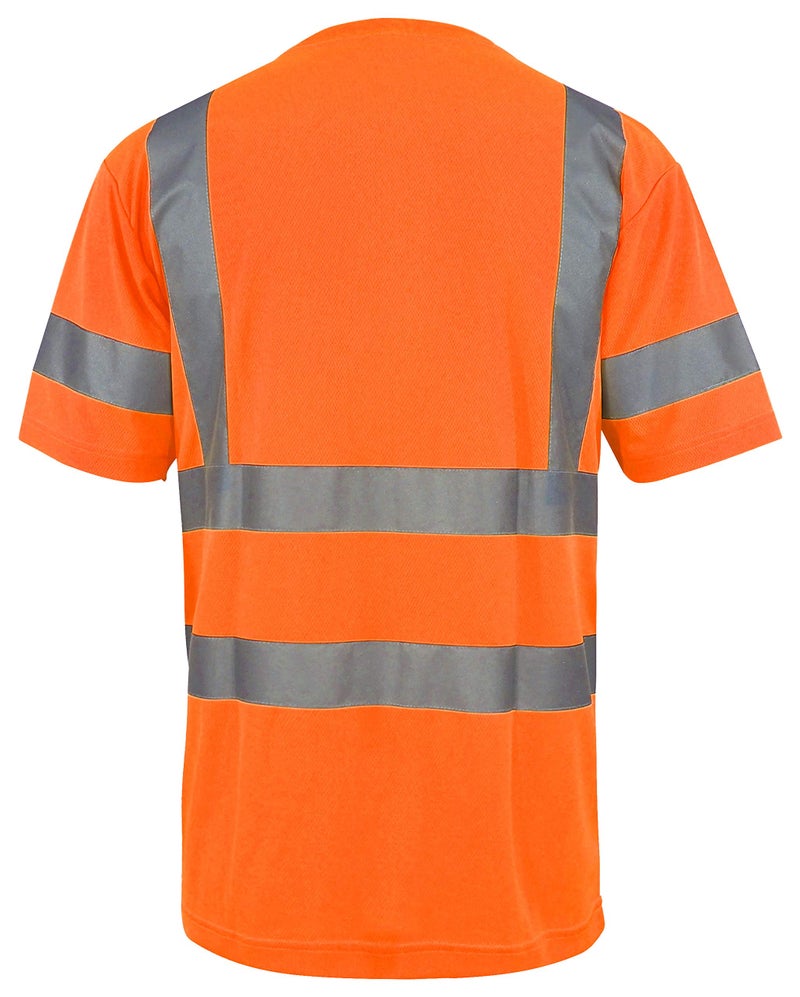 L&M Hi Vis Class 3 T Shirt Reflective Safety Lime Orange Short Long Sleeve HIGH Visibility, Black Bottom (Orange, Medium) - Image 2