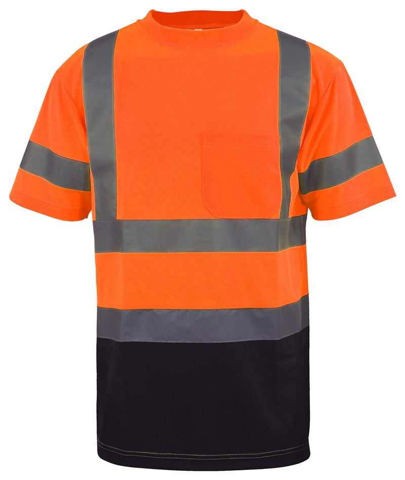 L&M Hi Vis Class 3 T Shirt Reflective Safety Lime Orange Short Long Sleeve HIGH Visibility, Black Bottom (Orange, Medium) - Image 3