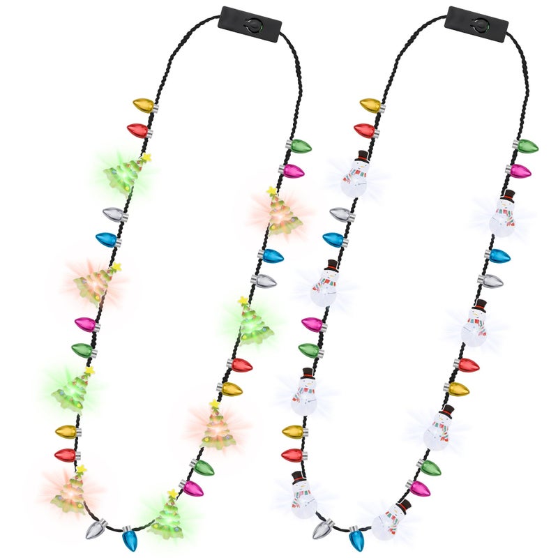 Traplace 2PCS Christmas Light Necklace Light up 3 Modes Christmas Accessories Multicolor Xmas Tree Snowman Designs Wearable Festive Light up Decor for Xmas Theme Party Supplies Ugly Sweater Decorations - Image 3