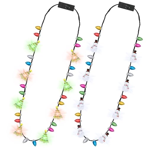 Traplace 2PCS Christmas Light Necklace Light up 3 Modes Christmas Accessories Multicolor Xmas Tree Snowman Designs Wearable Festive Light up Decor for Xmas Theme Party Supplies Ugly Sweater Decorations - Image 1