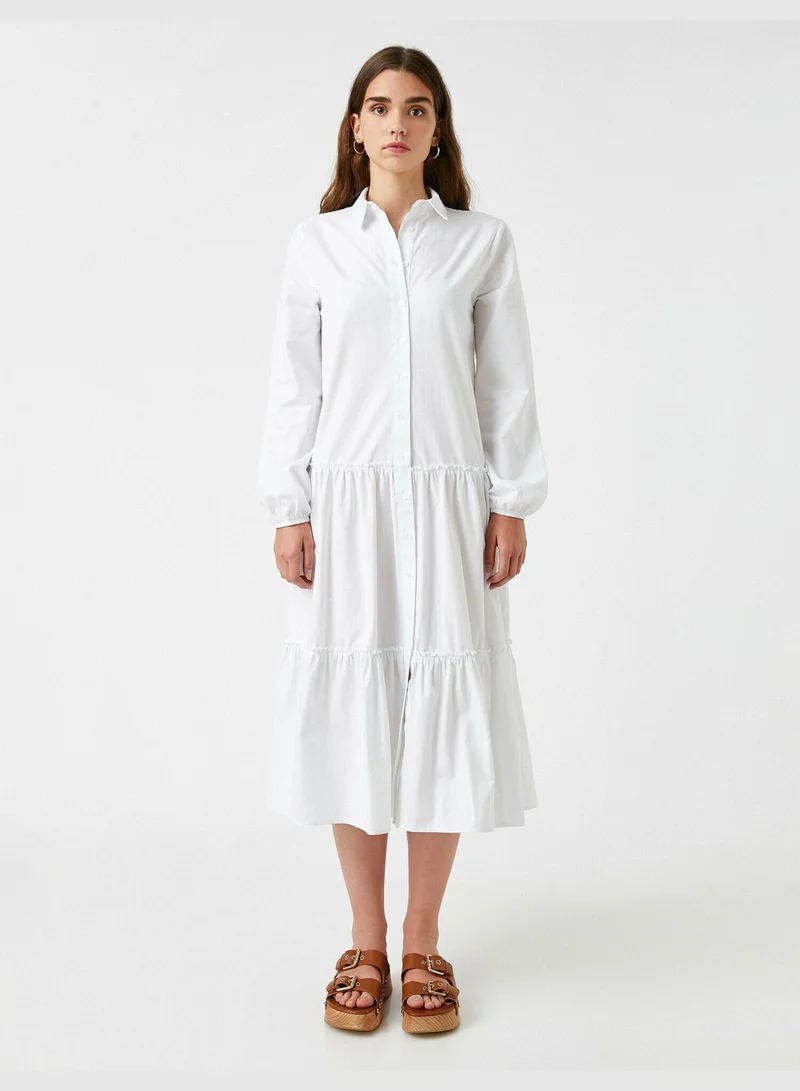 KOTON Shirt Neck Dress Long Sleeve Maxi Cotton