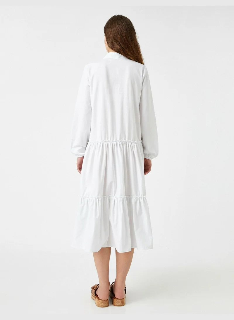 KOTON Shirt Neck Dress Long Sleeve Maxi Cotton