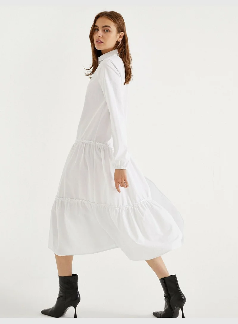 KOTON Shirt Neck Dress Long Sleeve Maxi Cotton