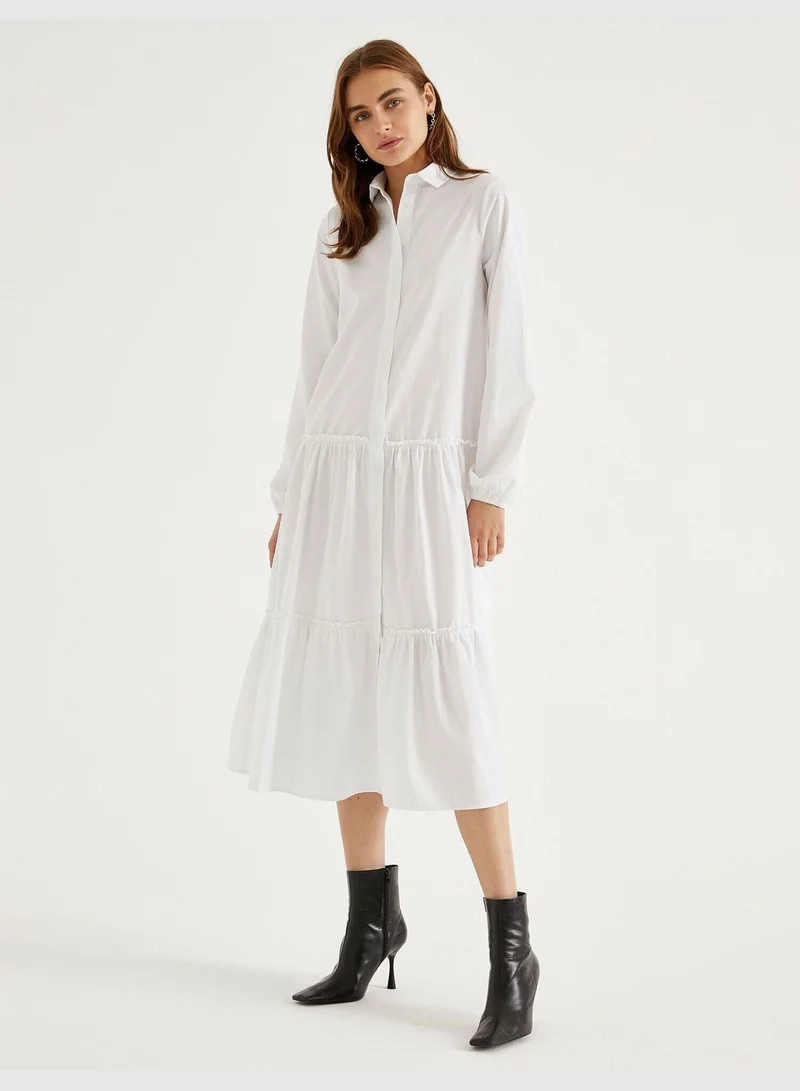 KOTON Shirt Neck Dress Long Sleeve Maxi Cotton