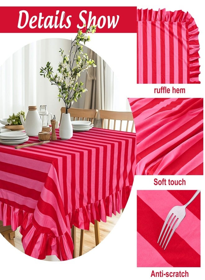 JarThenaAMCS مفرش طاولة مكشكش من JarThenaAMCS، بتصميم بوهيمي، باللونين الوردي والأحمر المخططين، مستطيل الشكل، مناسب لتزيين المنزل والمطبخ وحفلات استقبال المولود الجديد وحفلات الزفاف، مقاس 60 × 120 بوصة - Image 3