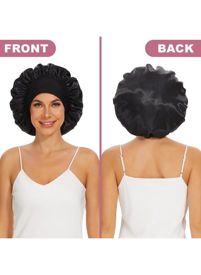 LEADUWAY 4Pcs Satin Bonnet Silk Bonnet, Hair Bonnet for Sleeping, Elastic Wide Band Silk Sleep Cap, Soft and Breathable Silk Hair Wrap for Sleeping (Black Purple Pink Blue) - Image 5