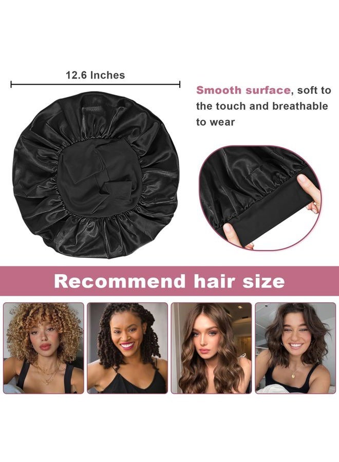 LEADUWAY 4Pcs Satin Bonnet Silk Bonnet, Hair Bonnet for Sleeping, Elastic Wide Band Silk Sleep Cap, Soft and Breathable Silk Hair Wrap for Sleeping (Black Purple Pink Blue) - Image 3