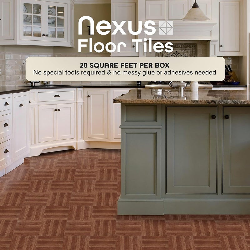 Achim Nexus Self Adhesive 12-Inch Vinyl Floor Tiles, 20 Tiles - 12" x 12", Medium Oak Plank-Look Pattern - Peel & Stick, DIY Flooring for Kitchen, Dining Room, Bedrooms & Bathrooms by Home Decor - Image 2