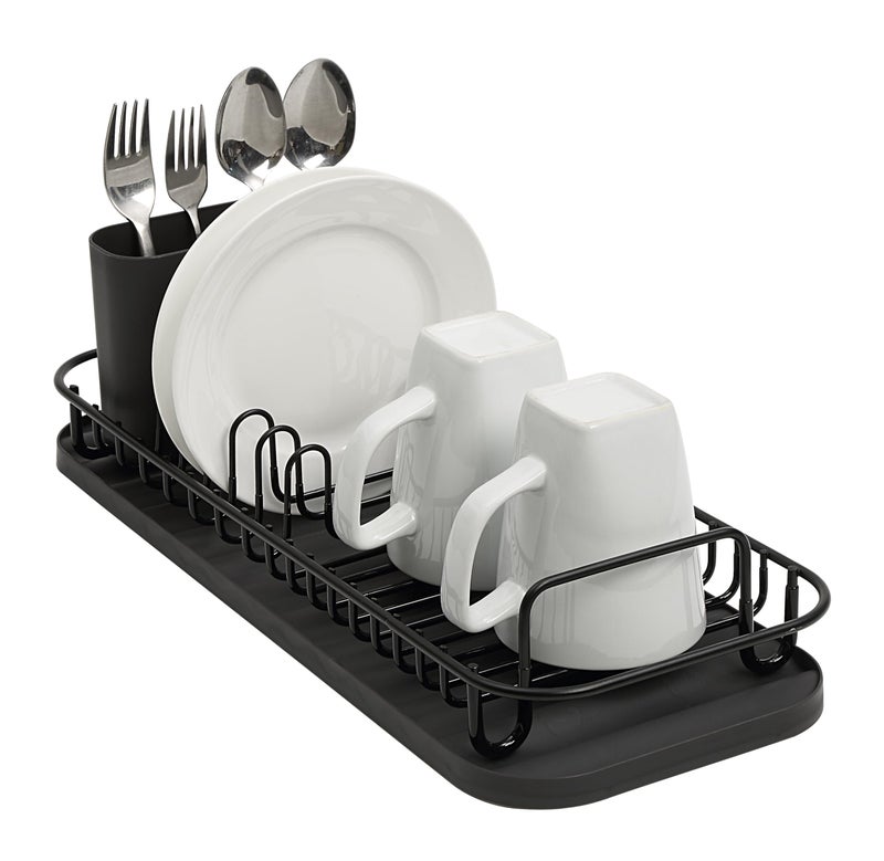 SunnyPoint 304 Stainless Steel NeverRust Compact Dish Drying Rack with Utensil Holder & Removable Drain Tray, Rustproof Small Dish Rack for Kitchen Countertop or Over Sink â€“ Black - Image 1
