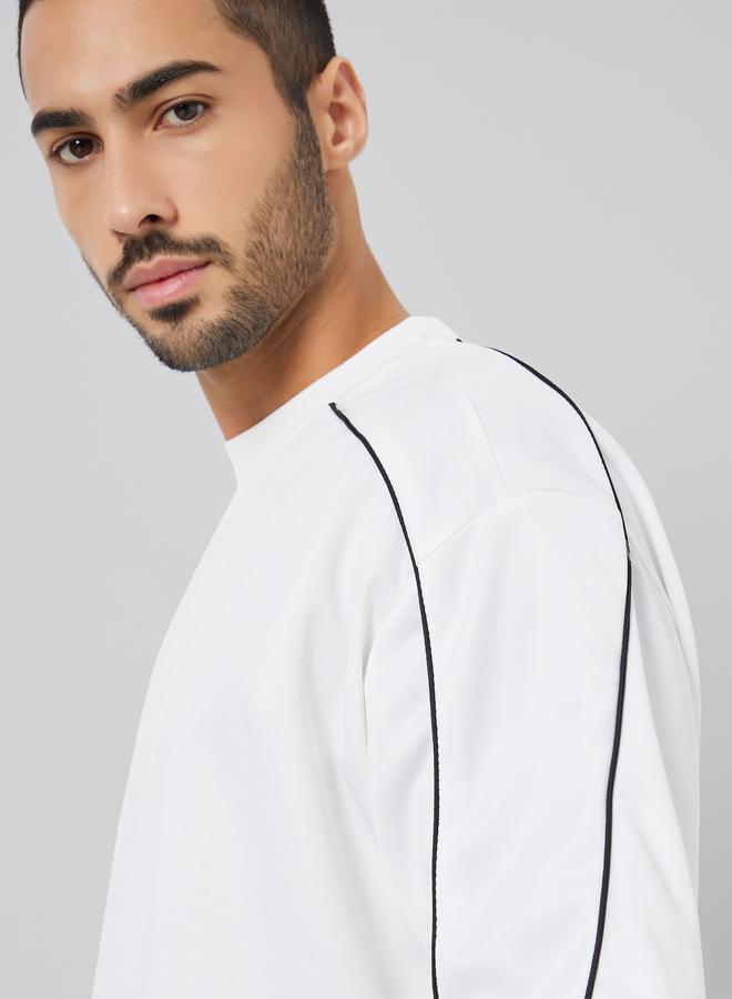 Styli Men White Oversized Piping Detail T-Shirt and Pants Co-Ords - Image 3