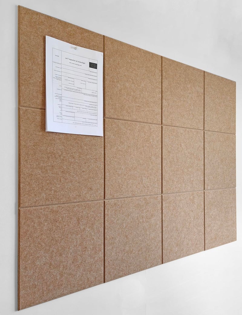 DECORITA Large Cork Board Alternative - 47"x35" 12 Pack Felt Wall Tiles with Safe Removable Adhesive, Cork Wall Tiles for Walls Cork Board for Office Pin Board Tack Board Cork Board 48 x 36 - Suntan - Image 1