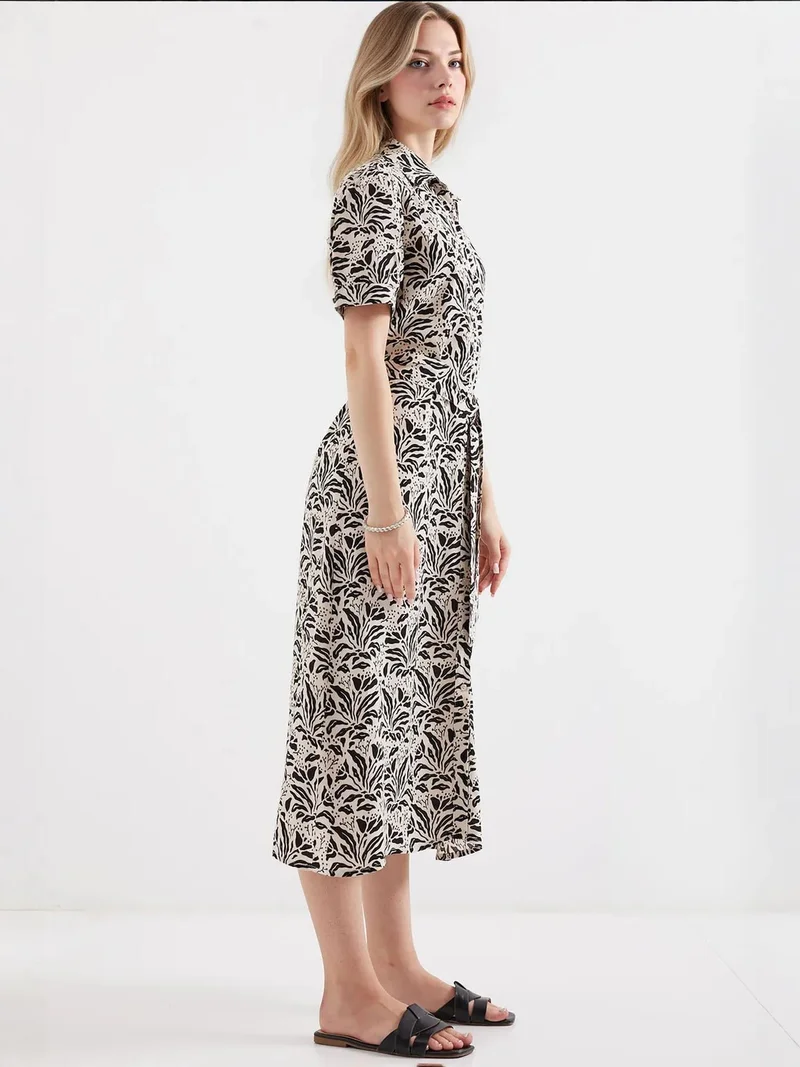 بيغ دارت فستان ميدي مزهر بياقة قميص وربطة من