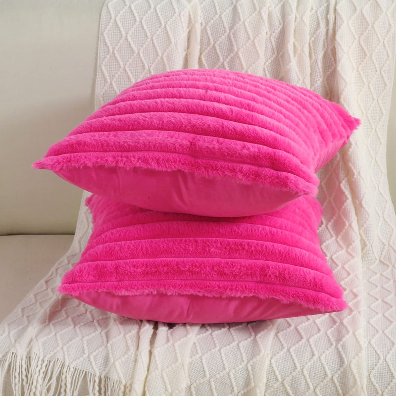 FUTEI -FUTEI HOT PINK مخططة مزخرفة أغطية وسادة 22 × 22 بوصة من 2 مربع زخارف الزخارف أريكة وسادة ناع - Image 5
