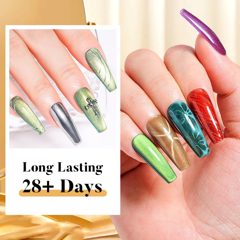 Nicedeco Cat Eye Gel Nail Polish, Hema Free, Cruelty Free, Vegan, High Gloss Long Lasting Soak Off LED U V Gel 12 Colors Kit 11 - Image 2