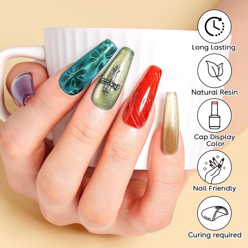 Nicedeco Cat Eye Gel Nail Polish, Hema Free, Cruelty Free, Vegan, High Gloss Long Lasting Soak Off LED U V Gel 12 Colors Kit 11 - Image 5