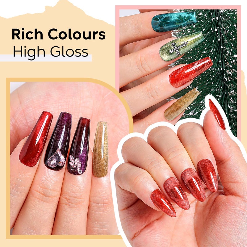 Nicedeco Cat Eye Gel Nail Polish, Hema Free, Cruelty Free, Vegan, High Gloss Long Lasting Soak Off LED U V Gel 12 Colors Kit 11 - Image 4