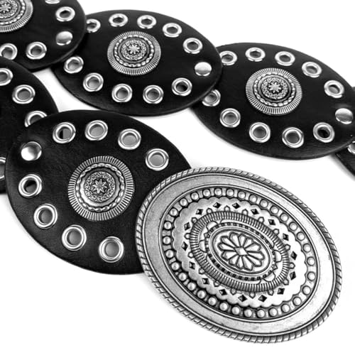 Mealah Women Western-Belts Wide-Hollow-Disc-Leather-Belt Metal Buckle Vintage Soft Belt for Jeans Dresses - Image 2