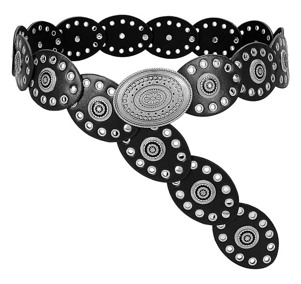 Mealah Women Western-Belts Wide-Hollow-Disc-Leather-Belt Metal Buckle Vintage Soft Belt for Jeans Dresses - Image 1