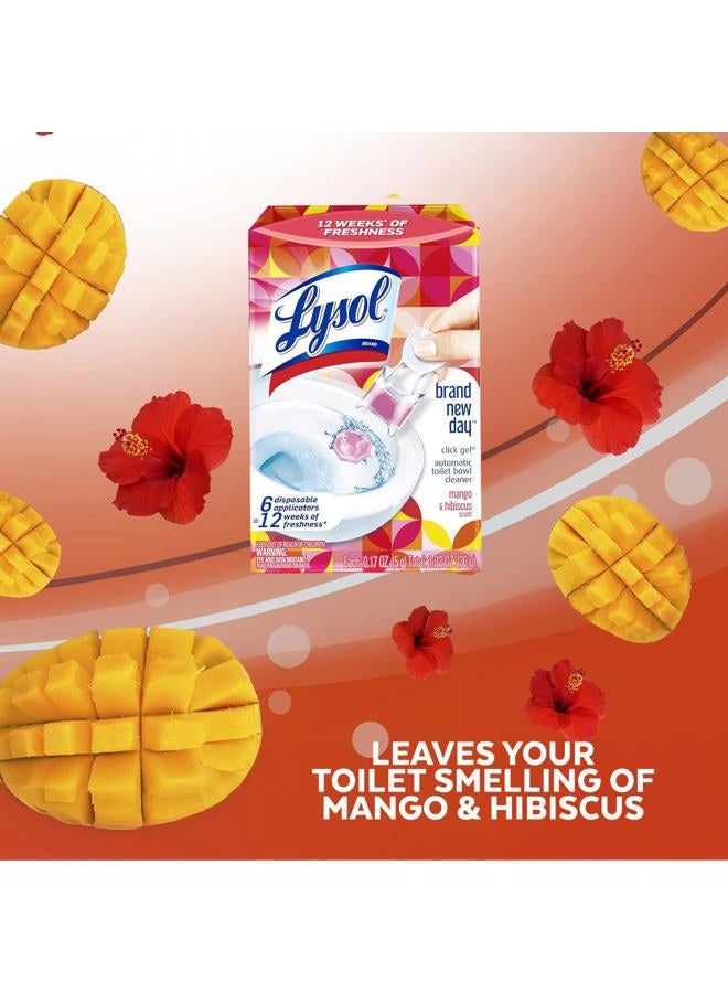 Lysol منظف المرحاض الأوتوماتيكي كليك جل، منظف مرحاض جل، للتنظيف والانتعاش، برائحة المانجو والكركديه، 6 قطع (عبوة من قطعة واحدة) - Image 2