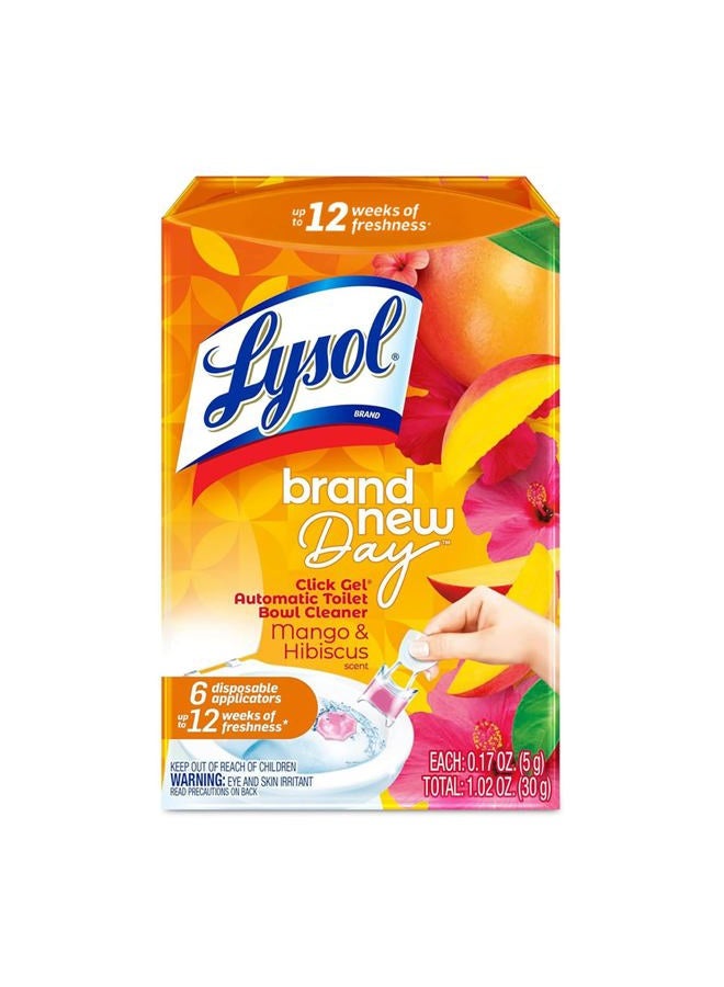 Lysol منظف المرحاض الأوتوماتيكي كليك جل، منظف مرحاض جل، للتنظيف والانتعاش، برائحة المانجو والكركديه، 6 قطع (عبوة من قطعة واحدة) - Image 1