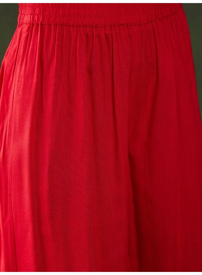 AKS Red Rayon Gold Printed Kurta Set