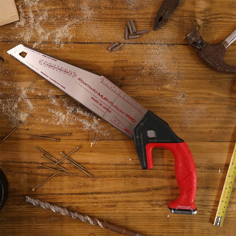 Roamwild Multi Pull Saw PRO Japanese Double Edge Pullsaw â€“ 12 inch/30cm 14 TPI & Unique Angled 6.5 inch/17cm 22 TPI - Nail Puller & Hammer - Image 3