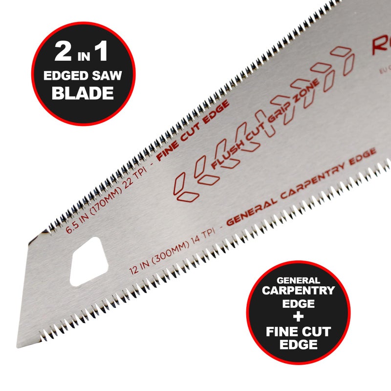 Roamwild Multi Pull Saw PRO Japanese Double Edge Pullsaw â€“ 12 inch/30cm 14 TPI & Unique Angled 6.5 inch/17cm 22 TPI - Nail Puller & Hammer - Image 4