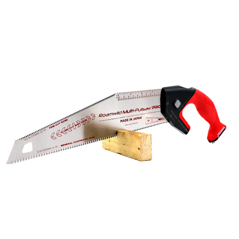 Roamwild Multi Pull Saw PRO Japanese Double Edge Pullsaw â€“ 12 inch/30cm 14 TPI & Unique Angled 6.5 inch/17cm 22 TPI - Nail Puller & Hammer - Image 1