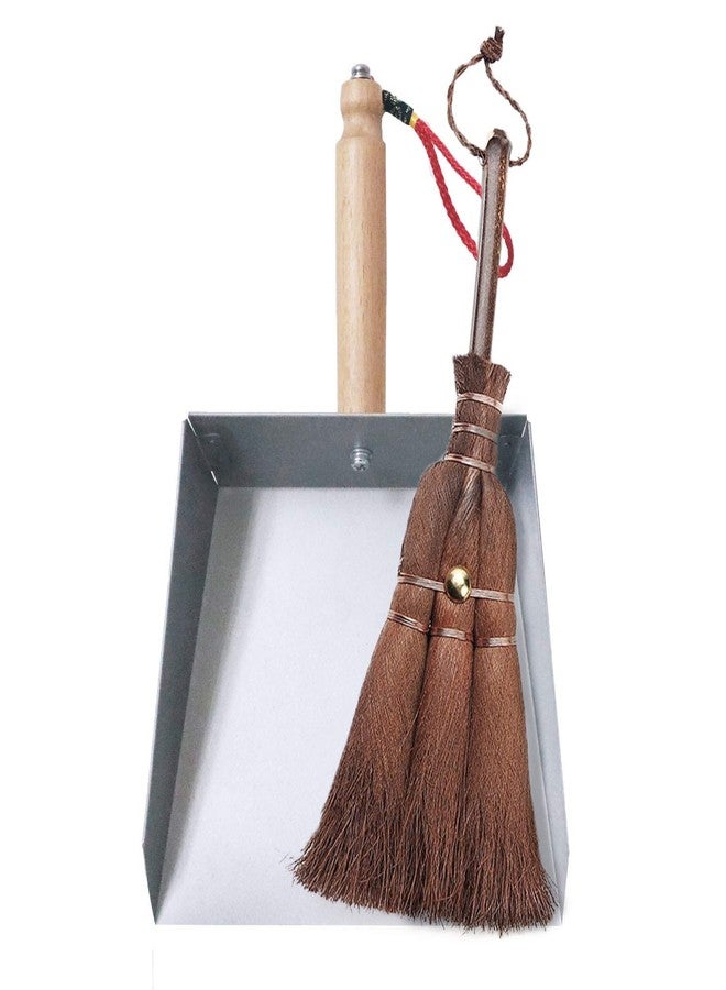 OAKART (Mini Set) - Huibot Metal Dustpan and Brush Set Handmade Natural Bristle Broom Mini Size Dust Pan - Image 1