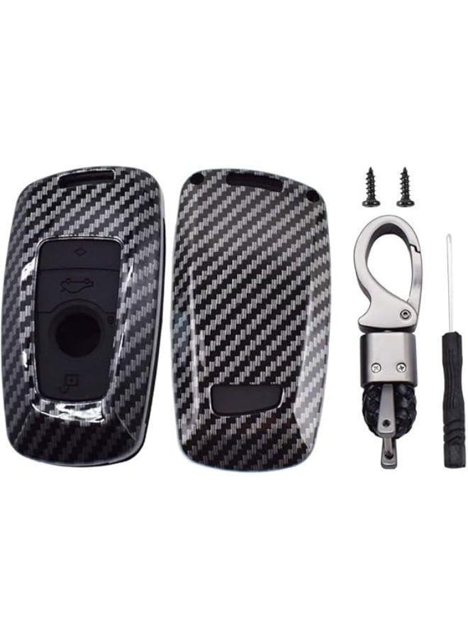 Smart carbon fiber protective case for car remote control with 4 buttons and chain, car key ring protector cover - Image 1