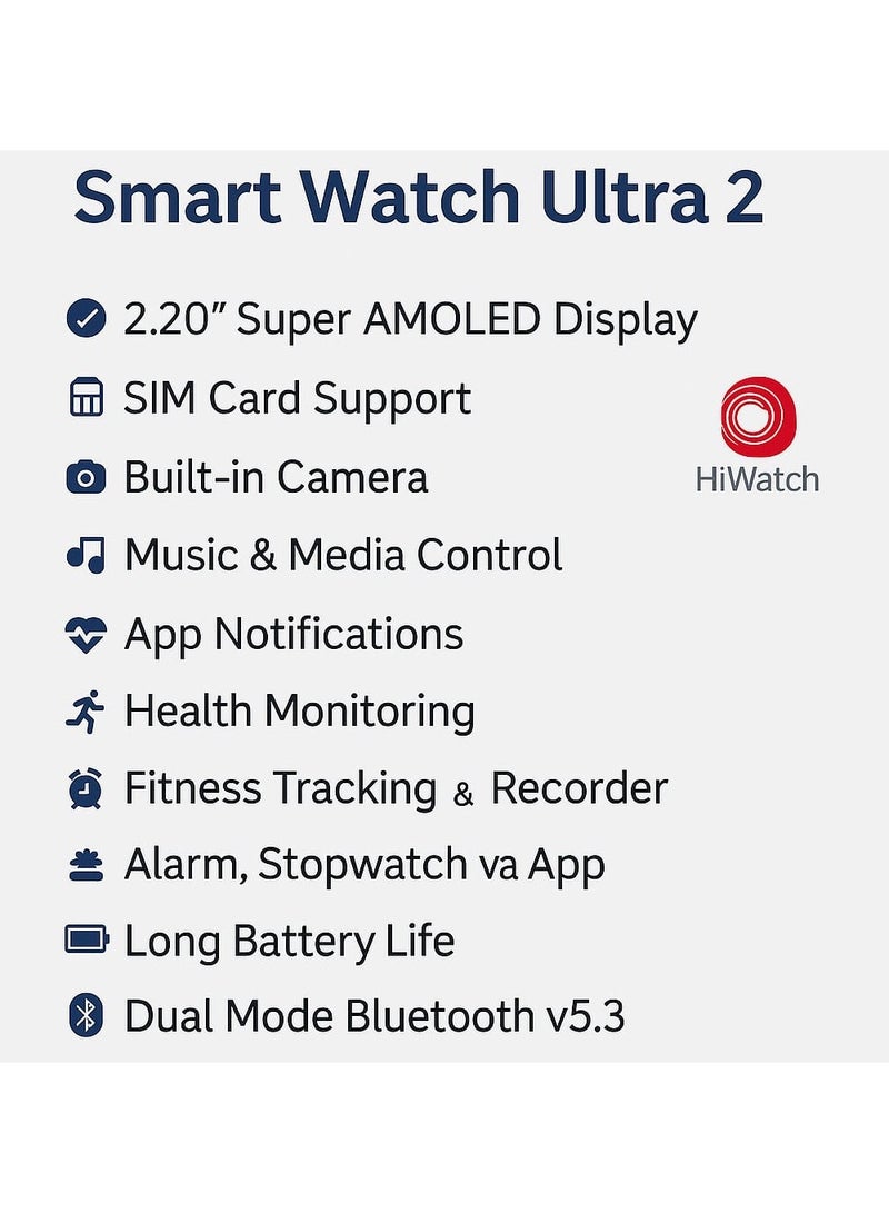 HiWatch SIM-100 Smart Watch Ultra 2 with 2.2'' AMOLED Display, SIM Support, Camera, and 7-in-1 Features  - Image 4