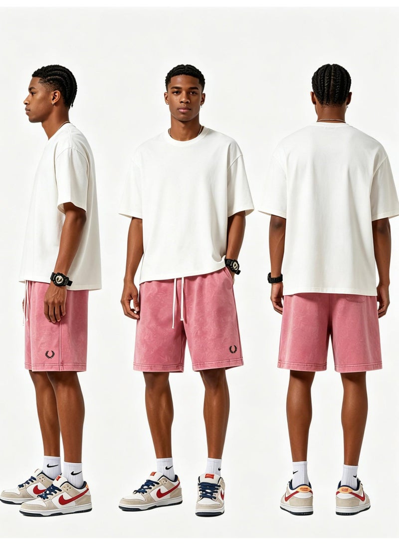 فريد بيري Fred Perry's ears of wheat are washed with water to make old sports shorts for men and women, and the same loose casual straight five-point pants, heavy cotton 300 grams. - Image 3