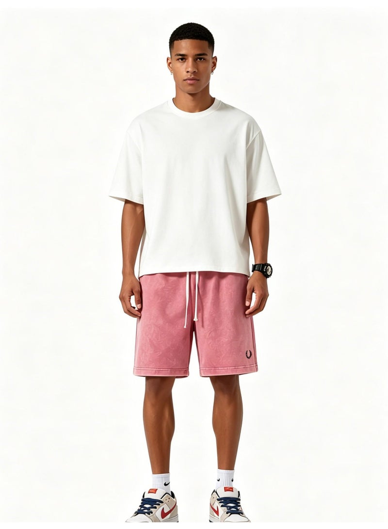 فريد بيري Fred Perry's ears of wheat are washed with water to make old sports shorts for men and women, and the same loose casual straight five-point pants, heavy cotton 300 grams. - Image 4