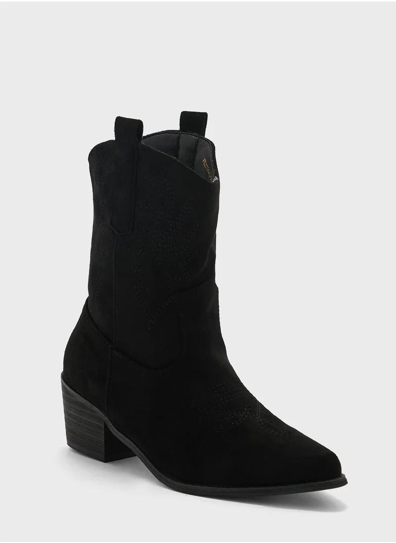 ELLA Embroidered Suede Cowboy Ankle Boots