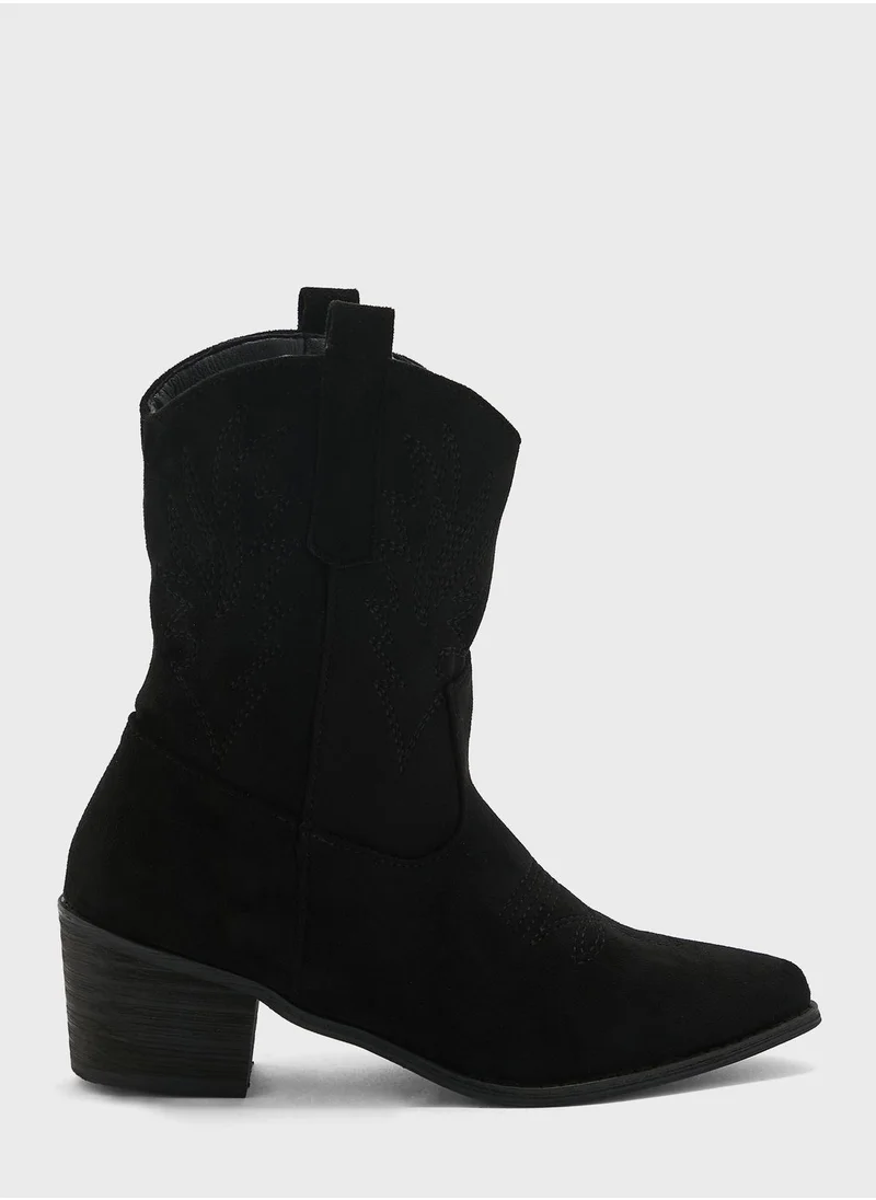 ELLA Embroidered Suede Cowboy Ankle Boots