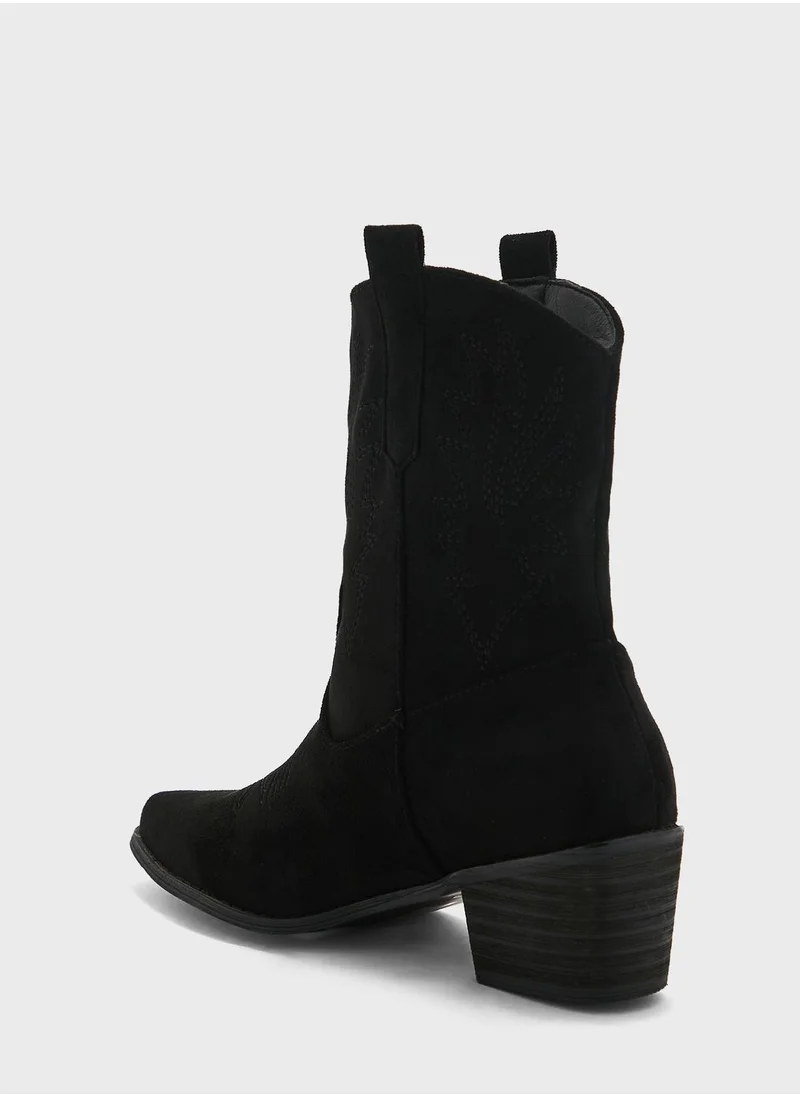 ELLA Embroidered Suede Cowboy Ankle Boots