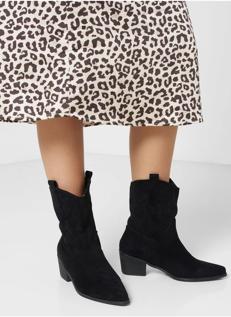 ELLA Embroidered Suede Cowboy Ankle Boots