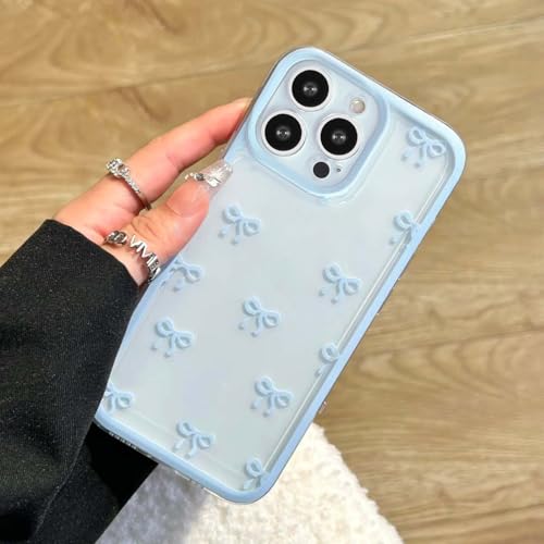 EYZUTAK Case for iPhone 11 Pro Max, Clear Cute Ribbon Bowknot Pattern Aesthetic Transparent Phone Case Raised Camera Protection Stylish Slim Soft Durable TPU Protective Cover for Women Girls - Blue - Image 1