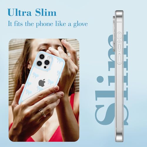 EYZUTAK Case for iPhone 11 Pro Max, Clear Cute Ribbon Bowknot Pattern Aesthetic Transparent Phone Case Raised Camera Protection Stylish Slim Soft Durable TPU Protective Cover for Women Girls - Blue - Image 4